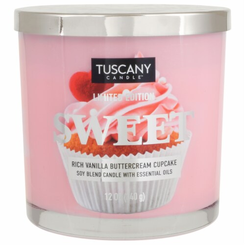 Tuscany Candle Limited Edition Sweet Rich Vanilla Buttercream Cupcake Scented Jar Candle Perspective: front
