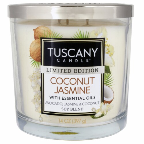 Tuscany Limited Edition Coconut Jasmine Scented Jar Candle - White Perspective: front