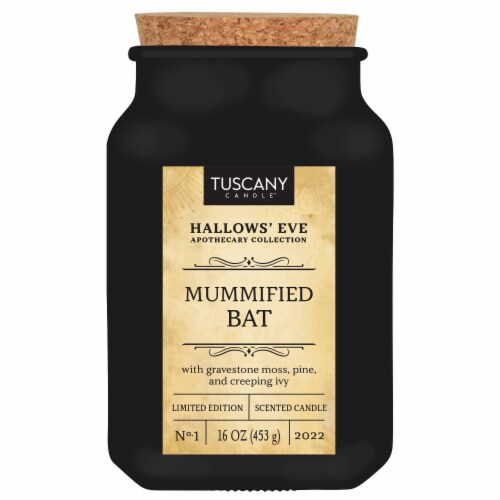 Tuscany Hallows Eve Apothecary Collection Scented Poison Jar Candle - Mummified Bat Perspective: front
