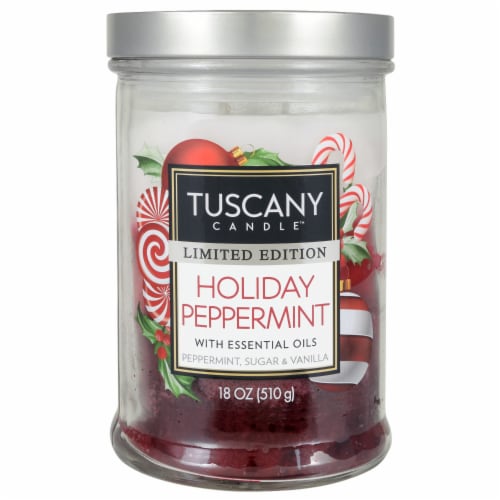 Tuscany Candle™ Limited Edition Holiday Peppermint Scented Triple Pour Jar Candle Perspective: front