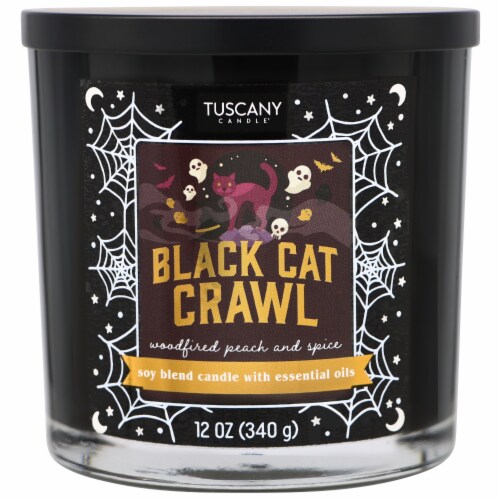 Tuscany Candle 12 oz Limited Edition Scented Black Cat Crawl Halloween Jar Candle Perspective: front