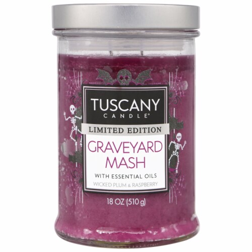 Tuscany 18 oz Limited Edition Graveyard Mash Scented Halloween Jar Candle Perspective: front