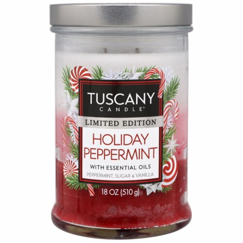 Tuscany Candle® Limited Edition Holiday Peppermint Scented Jar Candle Perspective: front