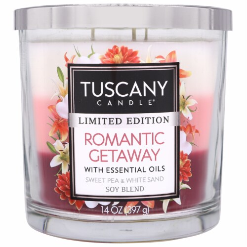 Tuscany Candle Valentine's Day Limited Edition Scented Triple Pour Jar Candle - Romantic Getaway Perspective: front