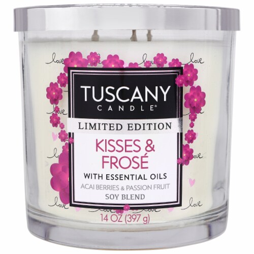 Tuscany Candle Valentine's Day Limited Edition Scented Jar Candle Kisses and Frosé Perspective: front