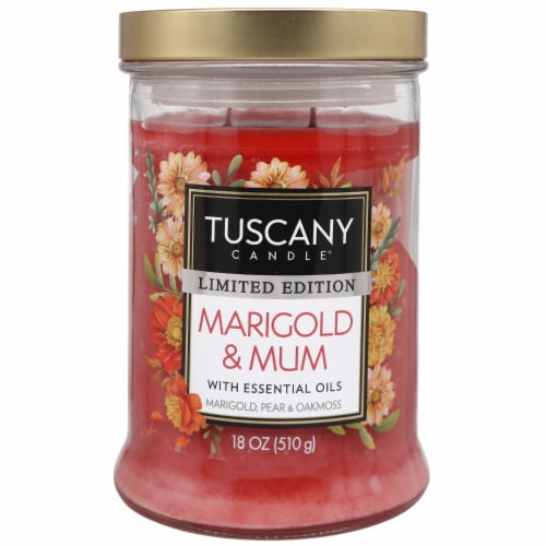 Tuscany Limited Edition Scented Jar Candle - Marigold & Mum Perspective: front