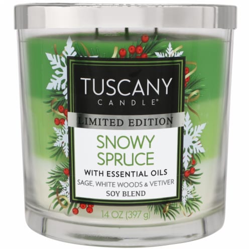 Tuscany Candle® Limited Edition Snowy Spruce Jar Candle Perspective: front