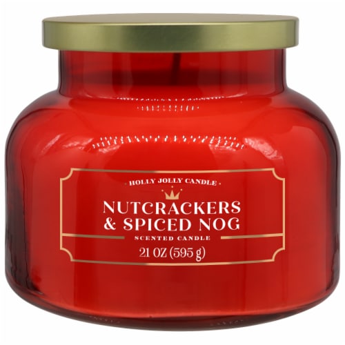 Holly Jolly Candle Limited Edition Nutcrackers & Spiced Nog Jar Candle Perspective: front
