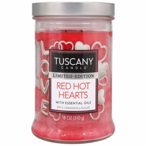 Tuscany Valentines Limited Edition Red Hot Hearts Jar Candle Perspective: front