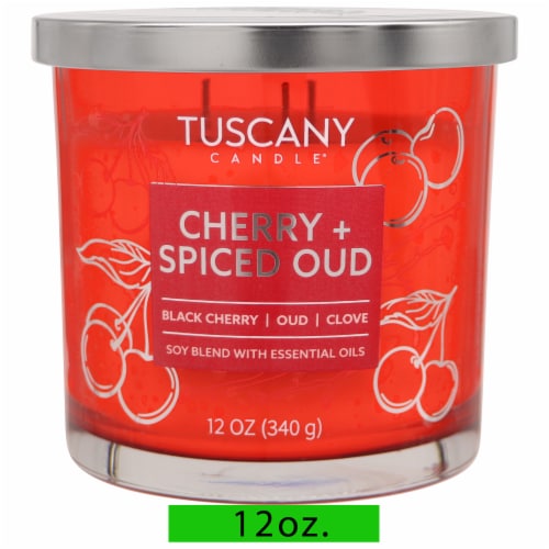Tuscany Scented Jar Candle Cherry & Spiced Oud Perspective: front