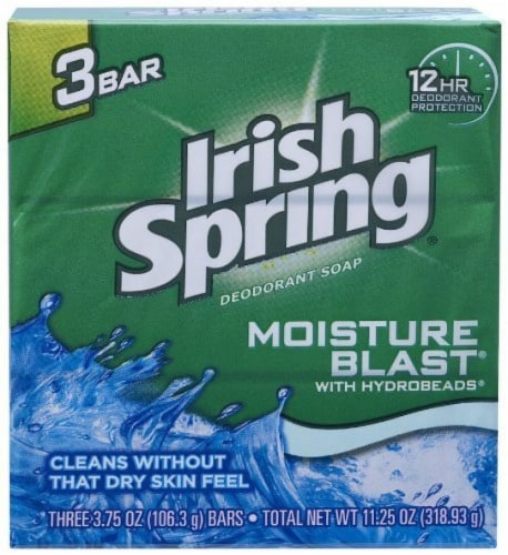Irish Spring Moisture Blast Deodorant Bar Soap for Men 3.7 Oz 3 Pack (Pack of 6) Perspective: front