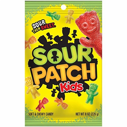SOUR PATCH KIDS Original Soft & Chewy Candy, 8 oz Bag (Pack of 12) Perspective: front