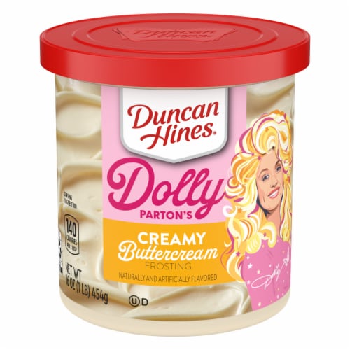 Duncan Hines Dolly Parton's Favorite Creamy Buttercream Flavored Cake Frosting Perspective: front
