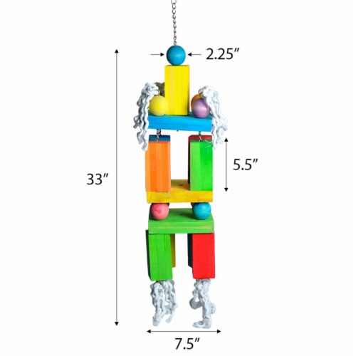 A&E Cage HB01396 34 x 7.5 x 7.5 in. Mega Blocks & Cotton Preening Rope Bird Toy Perspective: front