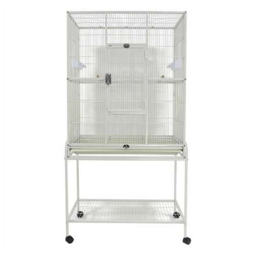 A&E Cage 13120 White 31 x 20 in. Flight Cage & Removable Stand with Bottom Shelf, White Perspective: front
