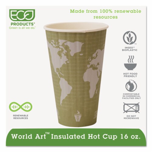 World Art Renewable and Compostable Insulated Hot Cups, PLA, 16 oz, 40/Packs, 15 Packs/Carton World Art Renewable and Compostable Insulated Hot Cups, PLA, 16 oz, 40/Packs, 15 Packs/Carton