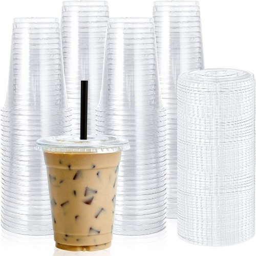 Comfy Package 16 oz. Crystal Clear Plastic Cups With Flat Lids & Colored  Straws - Disposable Clear Drinking Cups For Iced Coffee, Cold Drinks