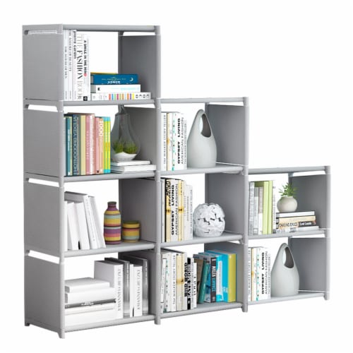 Kitcheniva Book Shelves Storage Organizer 9 Cube Gray Perspective: front