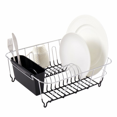 Black Large Metal Dish Drying Rack with Drying Mat