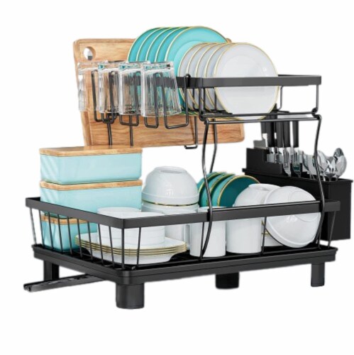 2-Tier Dish Drying Rack, Multifunctional Dish Rack for Kitchen Counter,  Rustproof Kitchen Dish Drying Rack,Space-Saving Dish Drying Rack with  Utensil