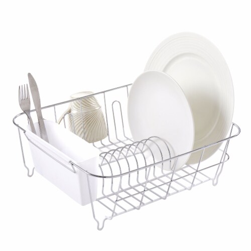 Sweet Home Collection Chrome Plated Steel Dish Drainer - White