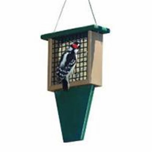 Recycled with Tail Prop Suet Feeder  Green Perspective: front