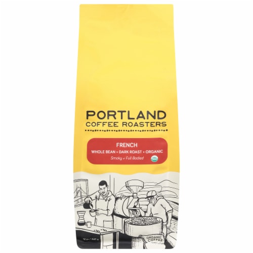 Portland Coffee Roasters French Dark Roast Organic Whole Bean Coffee Perspective: front
