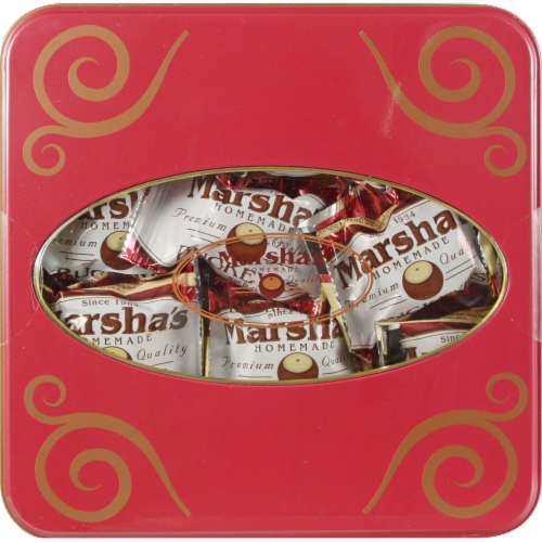 Marsha's Homemade Holiday Buckeyes Tin Perspective: front