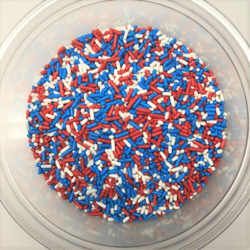 Patriotic All American Sprinkles Red White Blue Bakery Topping 1 pound Perspective: front