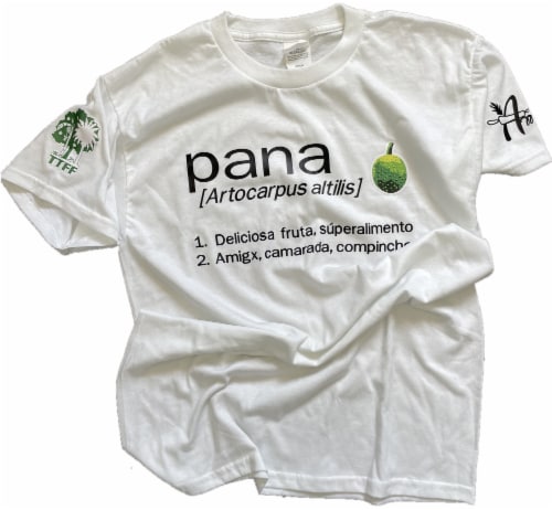 Pana Cotton Shortsleeve Shirt, White Crewneck, Regular Fit, Celebrate Breadfruit & Friendship Perspective: front