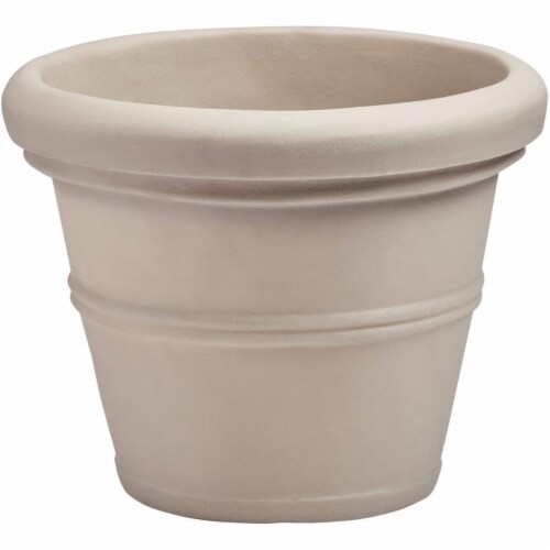 Crescent Garden Brunello Classic Rolled-Rim Plant Pot 14” (Weathered Stone) Perspective: front