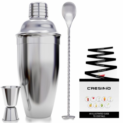 3pc Cocktail Shaker Set (24oz Cobbler Shaker) Perspective: front