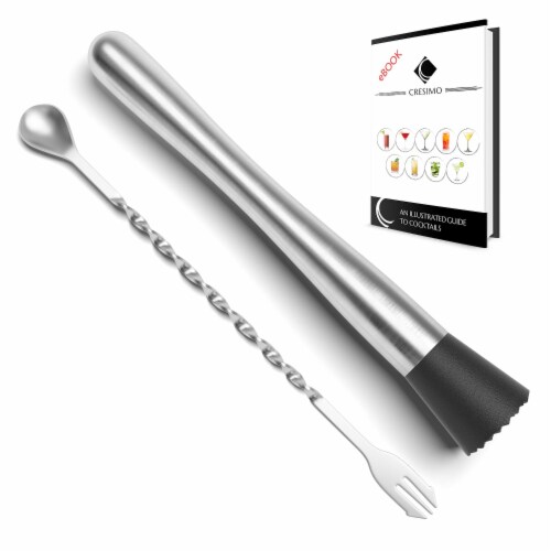 12 Restaurantware Professional Grade Muddler & Spoon Muddler Barspoon Silver Mixing Spoon with Muddler Top 1ct Box Stainless Steel 