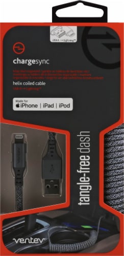 Ventev® Chargesync Helix Coiled Lightning Cable Perspective: front