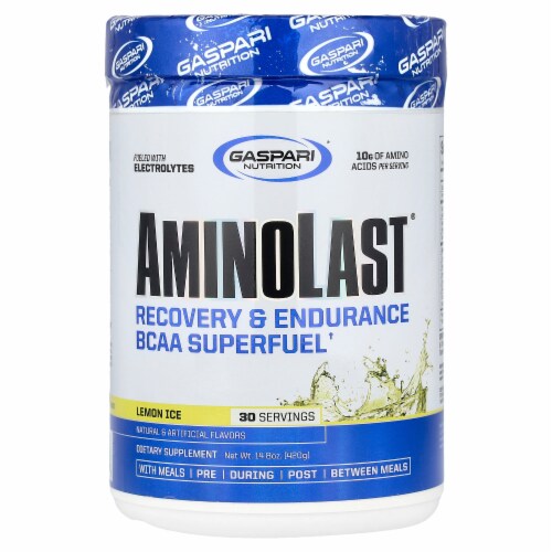 Gaspari Nutrition Aminolast® Recovery & Endurance BCAA Superfuel Lemon Ice - 14.8 oz Perspective: front