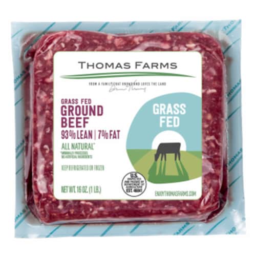 Thomas Farms Grass Fed Ground Beef 93% Lean 7% Fat Perspective: front