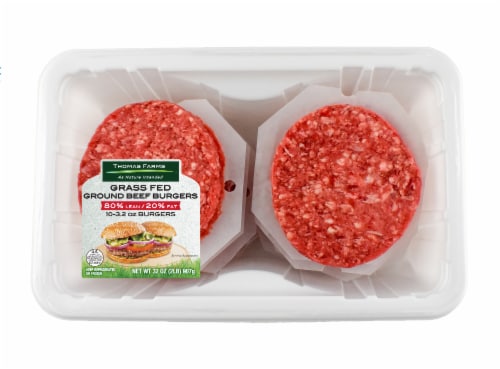 Thomas Farms Grass Fed Ground Beef Burger Patties Perspective: front