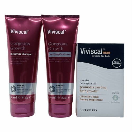 Viviscal Densifying Shampoo & Conditioner 8.45 OZ each & Viviscal Man 60 Tablets Perspective: front