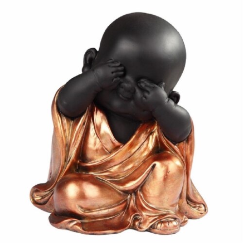 FC Design 6 H See No Evil Little Buddhist Monk in Golden and Black Statue Figurine Home Decor Perspective: front