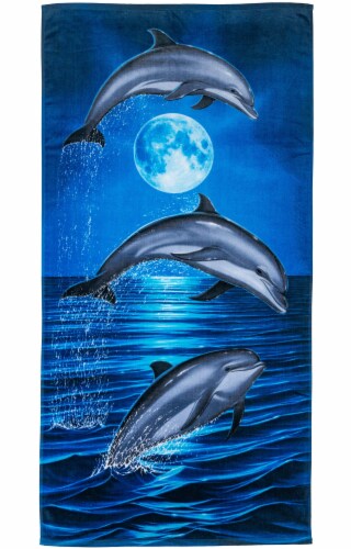 Dawhud Direct Dolphin Print Beach Towel, Girls 30 x60  Super Soft Plush Cotton Perspective: front