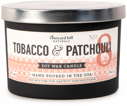 Vineyard Hill Naturals 3-Wick Tobacco and Patchouli Soy Jar Candle - Black Perspective: front