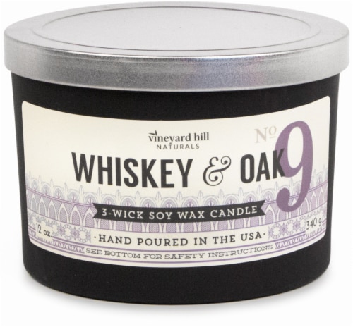 Vineyard Hill Naturals 3-Wick Whiskey & Oak Scented Soy Jar Candle Perspective: front