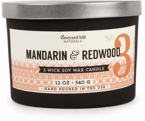 Vineyard Hill Letterpress 3-Wick Mandarin and Redwood Jar Candle - Black - 12 Ounce Perspective: front