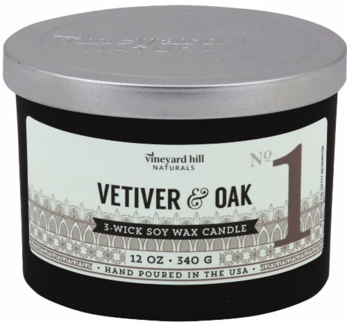 Vineyard Hill Naturals Vetiver and Oak 3-Wick Soy Wax Jar Candle Perspective: front