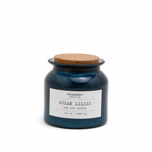 Foundry Candle Co. Ocean Lilies Soy Wax Candle - Navy Blue Perspective: front