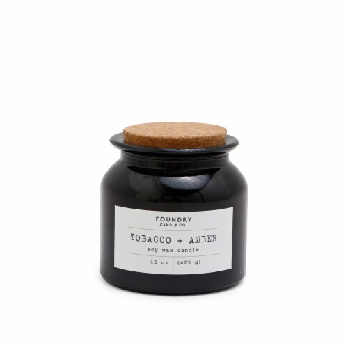 Foundry Candle Co. Tobacco + Amber Soy Wax Candle - Black Perspective: front
