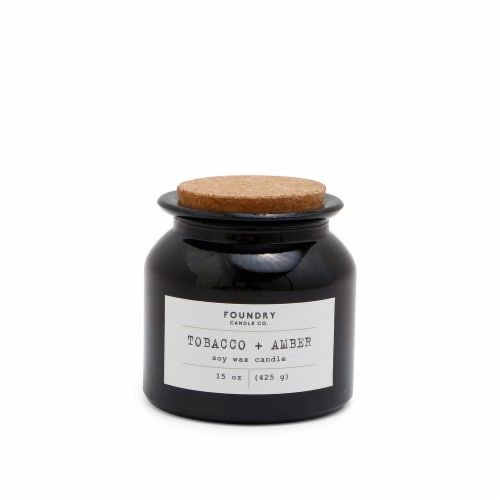 Foundry Candle Co. Tobacco + Amber Soy Wax Candle - Black Perspective: front