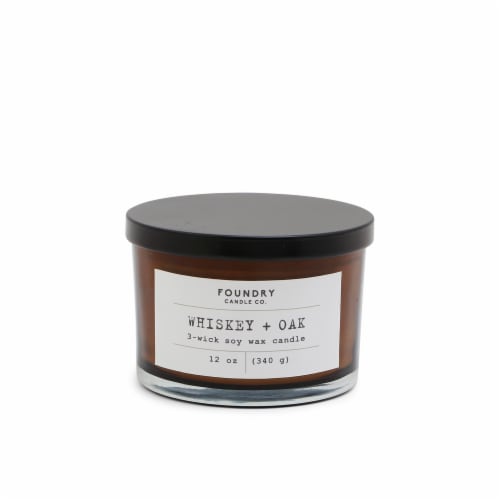 Foundry™ Candle Co. Whiskey + Oak 3 Whick Soy Wax Candle Perspective: front