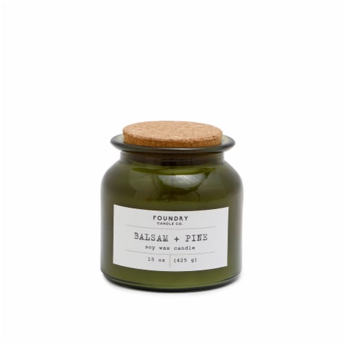 Foundry Candle Co. Balsam + Pine Soy Wax Candle - Dark Green Perspective: front