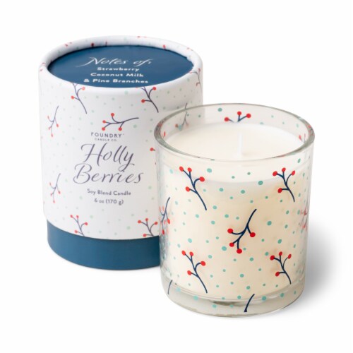 Foundry Candle Co. Holly Berries Soy Blend Jar Candle Perspective: front